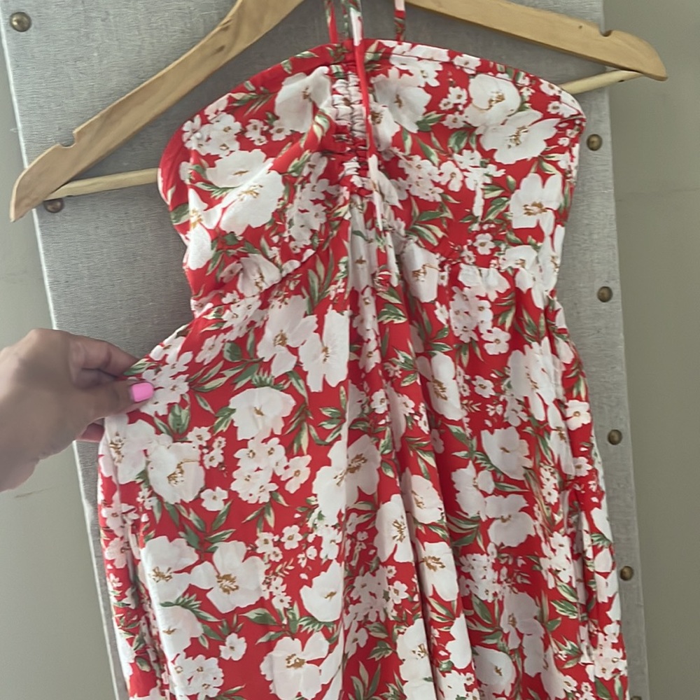 NWOT American Eagle Halter Wide Leg Jumpsuit Orange Floral Size XS - Picture 2 of 4